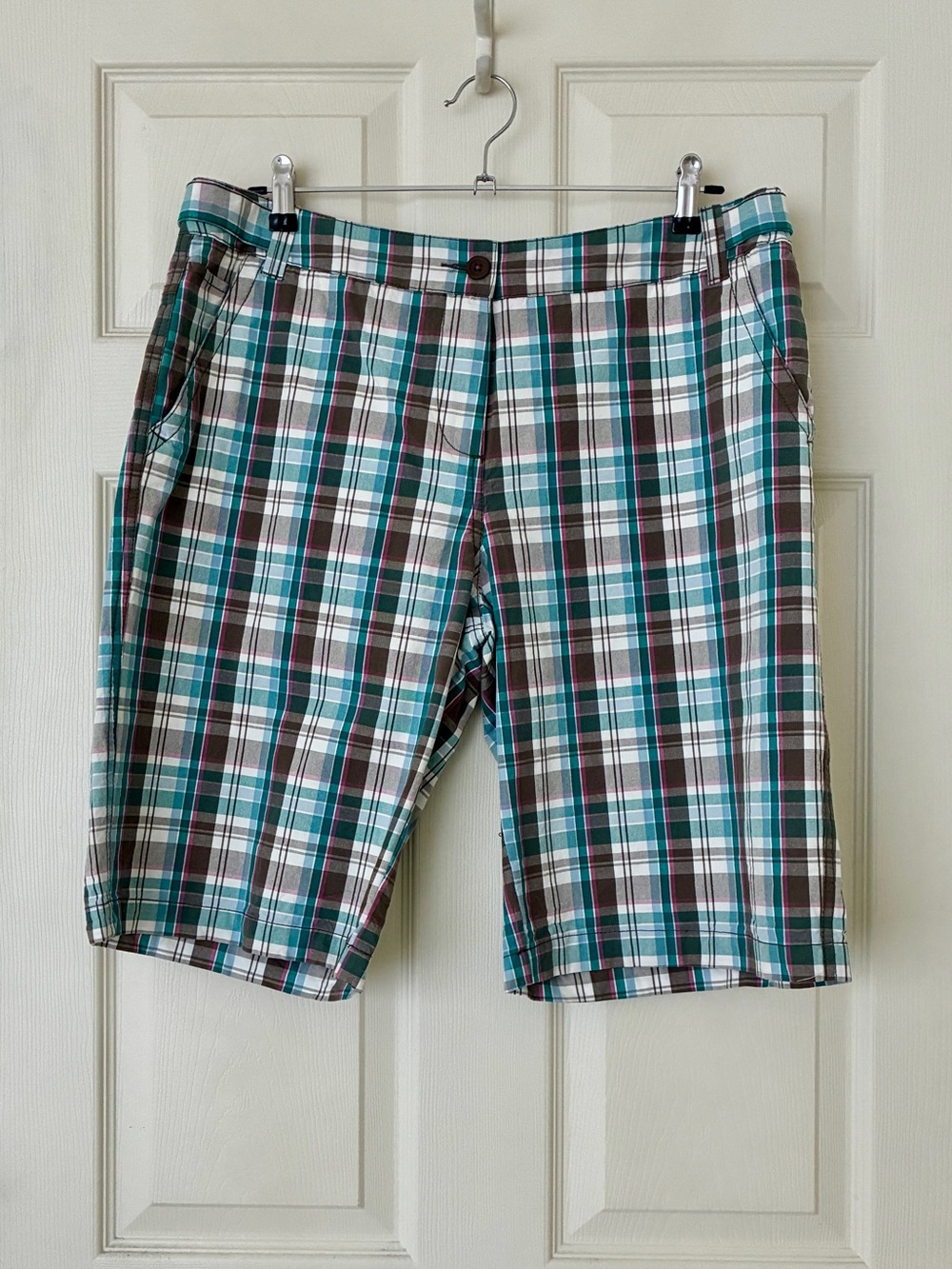NWOT Boden Plaid Cotton Bermuda Shorts Size UK 16/US 12/14